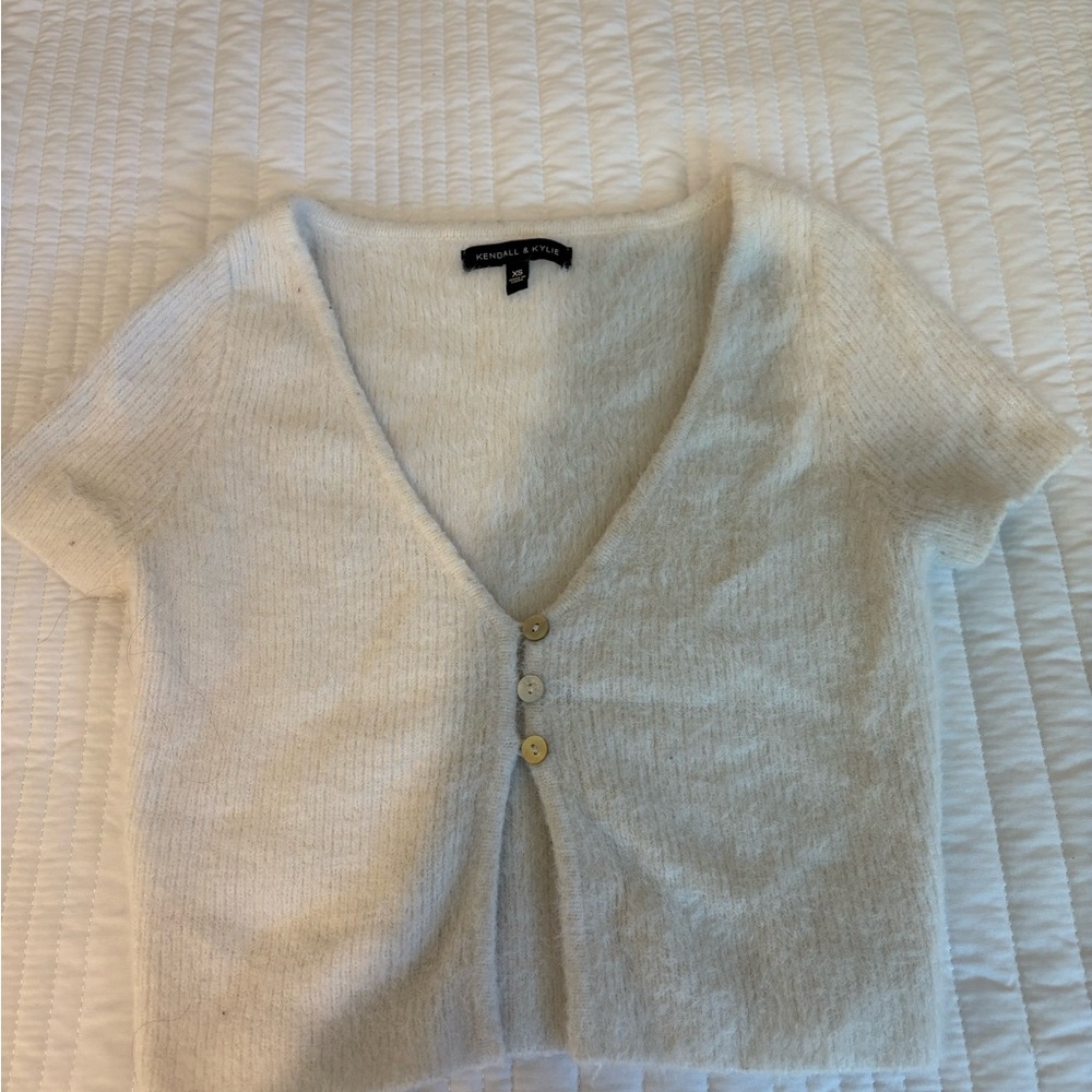 Kendall & Kylie Cream Fuzzy Sweater